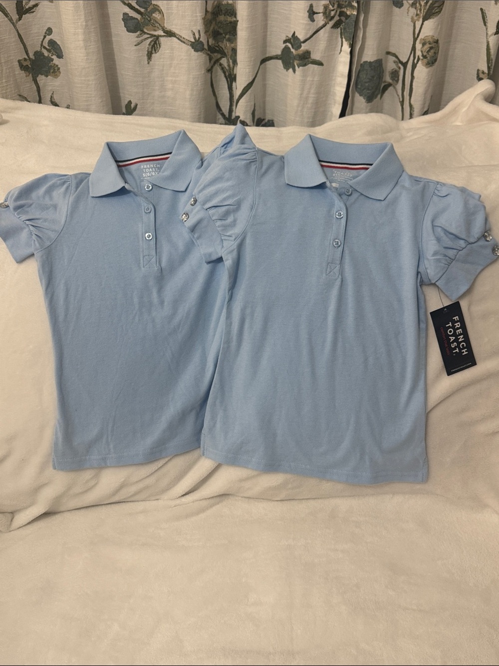 French Toast Light Blue Girls' Polo Shirt with Puff Sleeves school uniform
